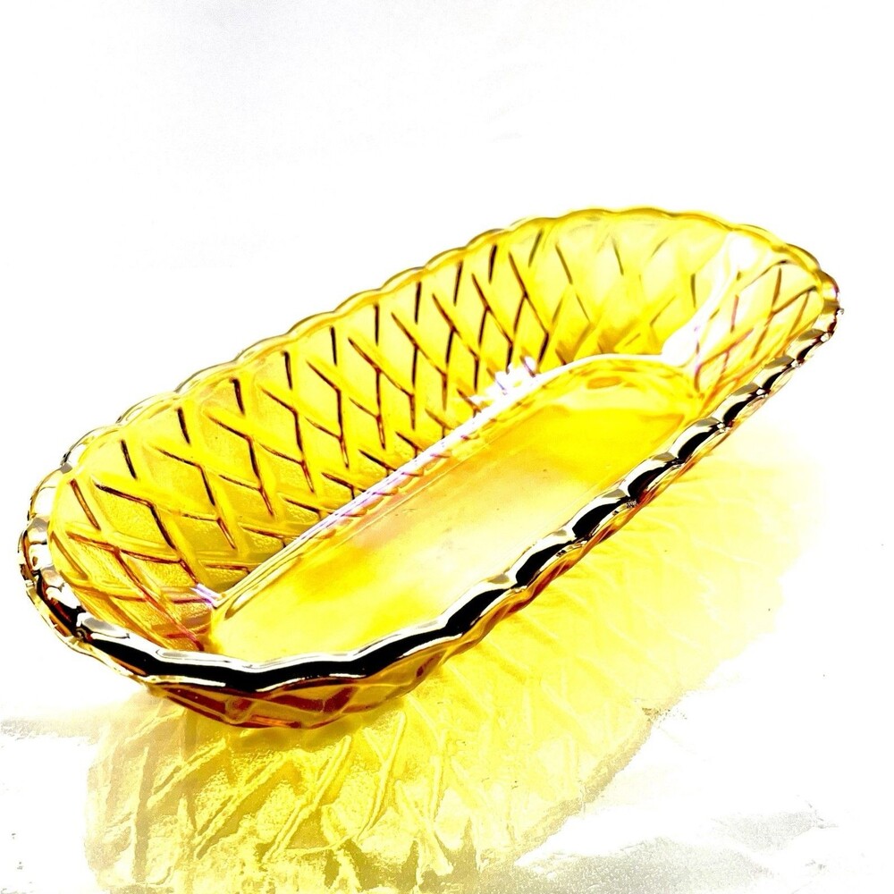 Vintage Marigold Indiana Carnival Glass Pretzel Pattern Celery Dish